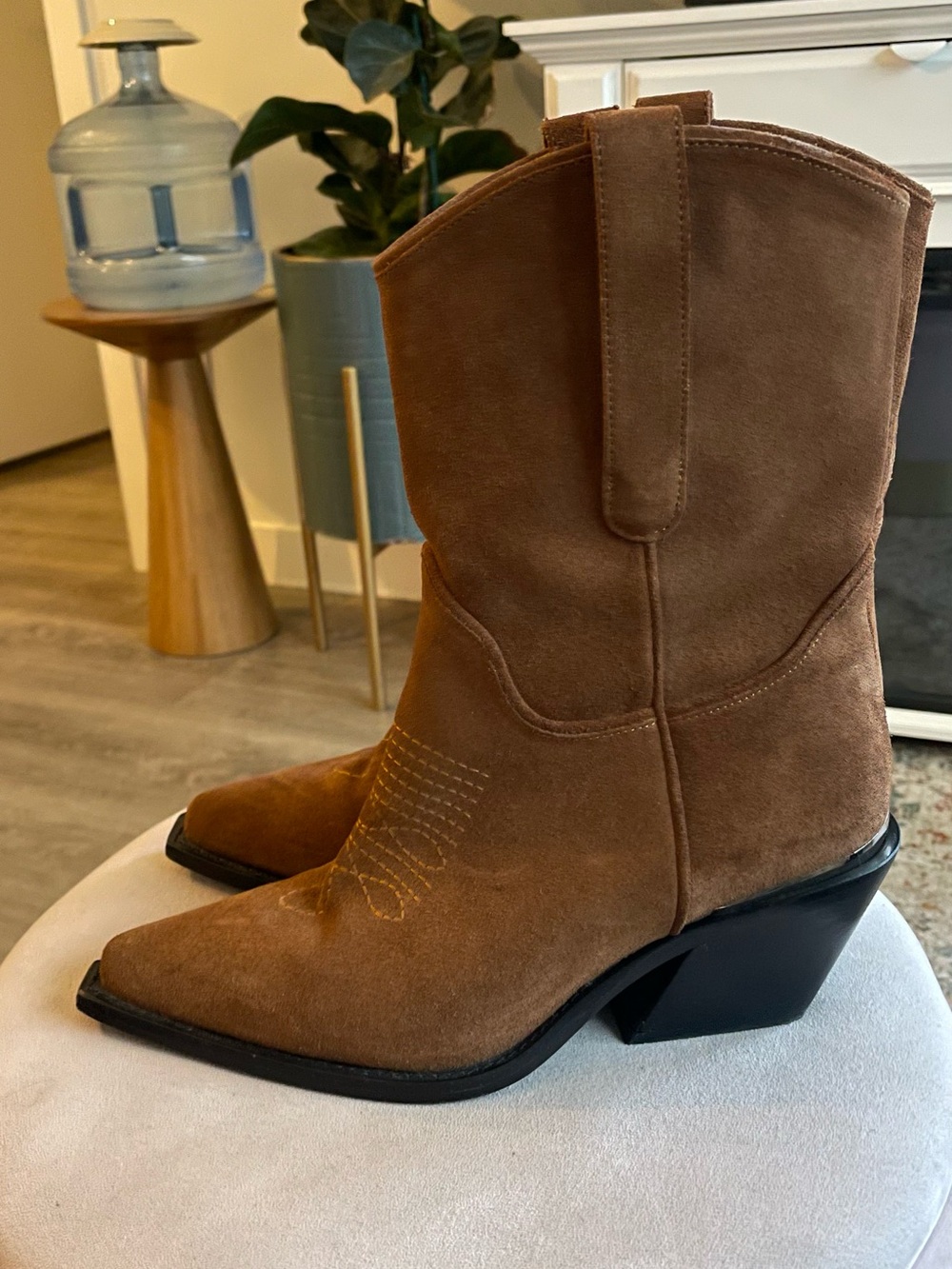 Anine Bing Tania Brown Suede Western Cowboy Heeled Boots - Picture 4 of 14